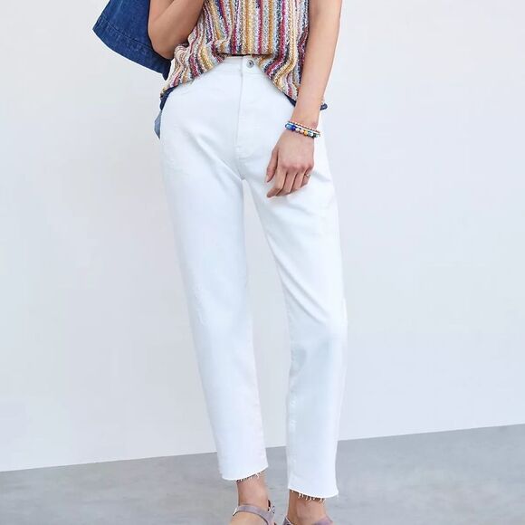 Anthropologie Pilcro Distressed Frayed Hem White Denim Jeans - Picture 1 of 16